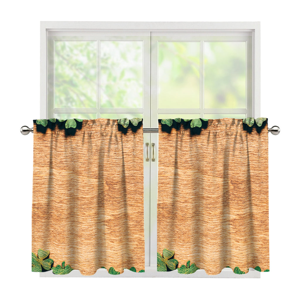Irish Four Leaf Clovers Wood Print Tier Curtains