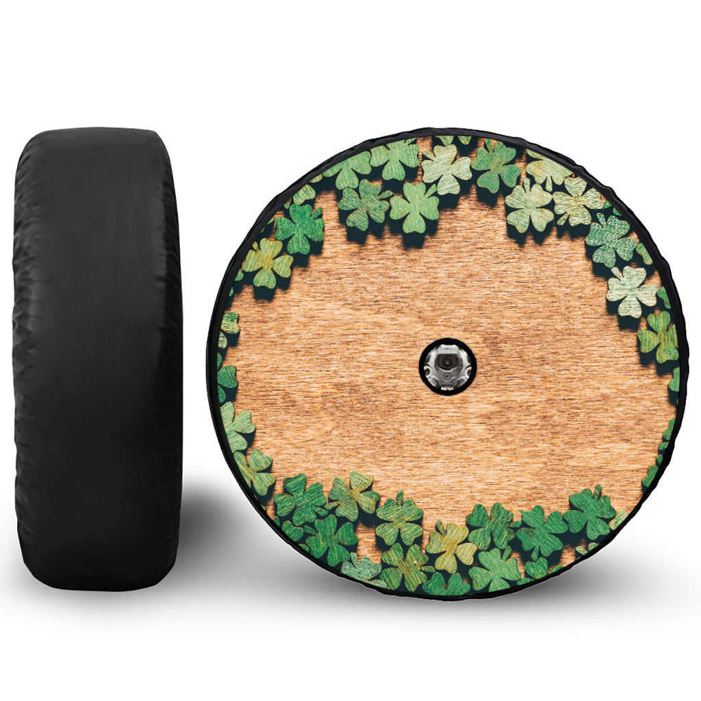 Irish Four Leaf Clovers Wood Print Tire Cover With Camera Hole