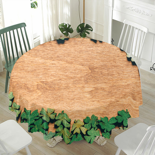 Irish Four Leaf Clovers Wood Print Waterproof Round Tablecloth