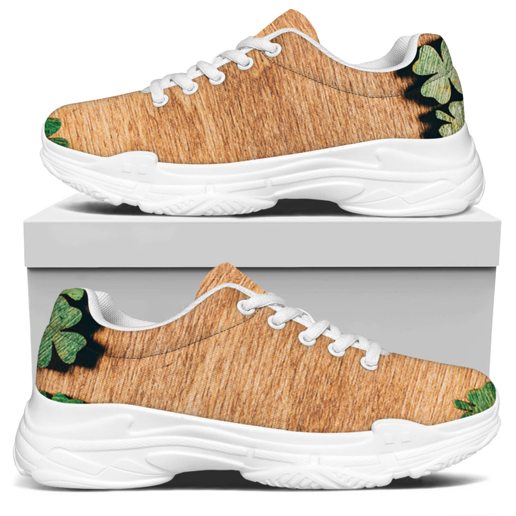 Irish Four Leaf Clovers Wood Print White Chunky Shoes