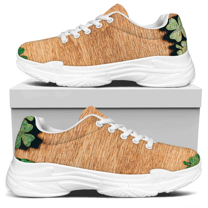 Irish Four Leaf Clovers Wood Print White Chunky Shoes