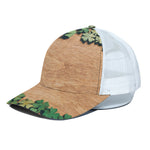 Irish Four Leaf Clovers Wood Print White Mesh Trucker Cap
