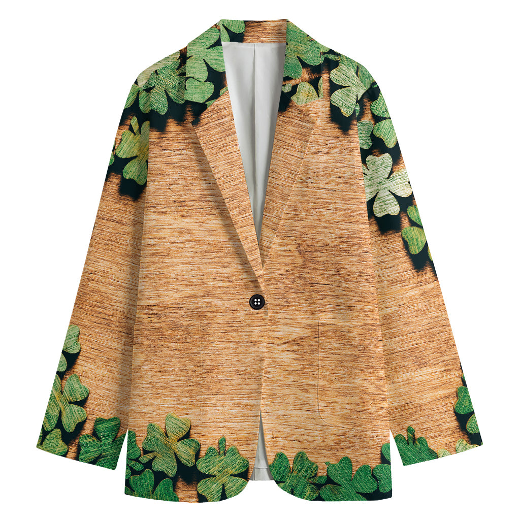 Irish Four Leaf Clovers Wood Print Women's Blazer