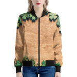 Irish Four Leaf Clovers Wood Print Women's Bomber Jacket