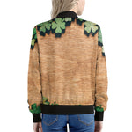 Irish Four Leaf Clovers Wood Print Women's Bomber Jacket