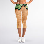 Irish Four Leaf Clovers Wood Print Women's Capri Leggings