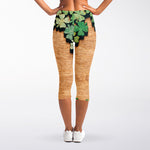 Irish Four Leaf Clovers Wood Print Women's Capri Leggings