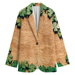 Irish Four Leaf Clovers Wood Print Women's Cotton Blazer