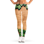 Irish Four Leaf Clovers Wood Print Women's Leggings
