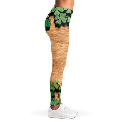 Irish Four Leaf Clovers Wood Print Women's Leggings
