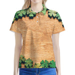 Irish Four Leaf Clovers Wood Print Women's Polo Shirt