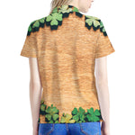 Irish Four Leaf Clovers Wood Print Women's Polo Shirt
