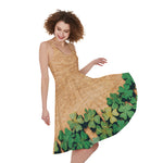 Irish Four Leaf Clovers Wood Print Women's Sleeveless Dress