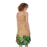 Irish Four Leaf Clovers Wood Print Women's Sleeveless Dress
