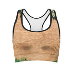 Irish Four Leaf Clovers Wood Print Women's Sports Bra