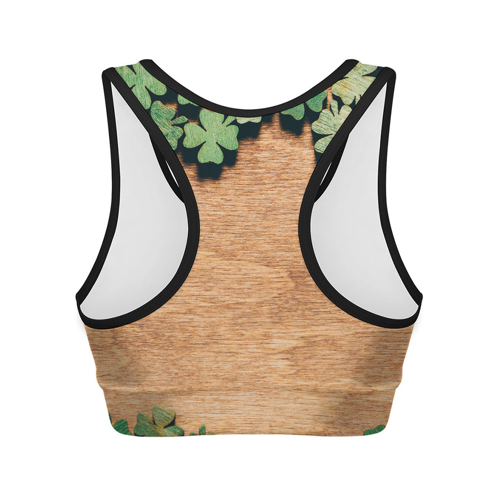 Irish Four Leaf Clovers Wood Print Women's Sports Bra
