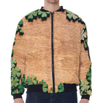 Irish Four Leaf Clovers Wood Print Zip Sleeve Bomber Jacket