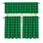 Irish Green Buffalo Check Pattern Print 3 Piece Kitchen Curtains