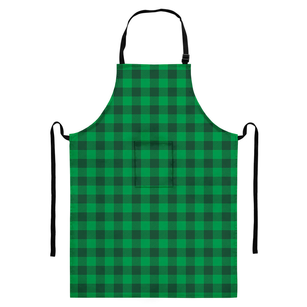Irish Green Buffalo Check Pattern Print Bib Apron With Pocket
