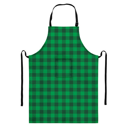 Irish Green Buffalo Check Pattern Print Bib Apron With Pocket