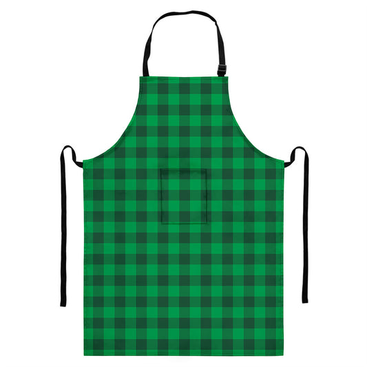 Irish Green Buffalo Check Pattern Print Bib Apron With Pocket