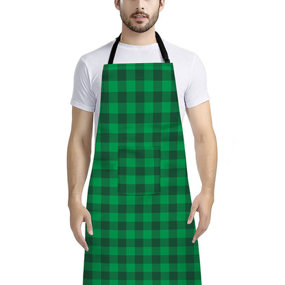 Irish Green Buffalo Check Pattern Print Bib Apron With Pocket