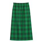 Irish Green Buffalo Check Pattern Print Cotton Front Slit Maxi Skirt