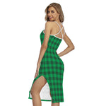 Irish Green Buffalo Check Pattern Print Cross Back Cami Dress