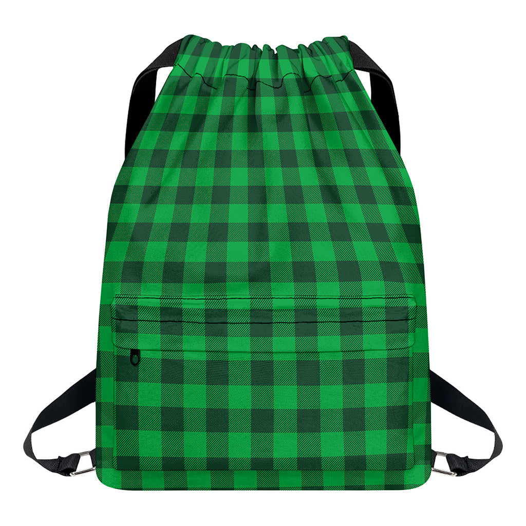 Irish Green Buffalo Check Pattern Print Drawstring Backpack