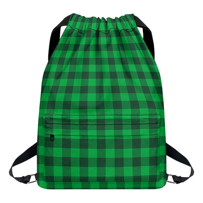 Irish Green Buffalo Check Pattern Print Drawstring Backpack