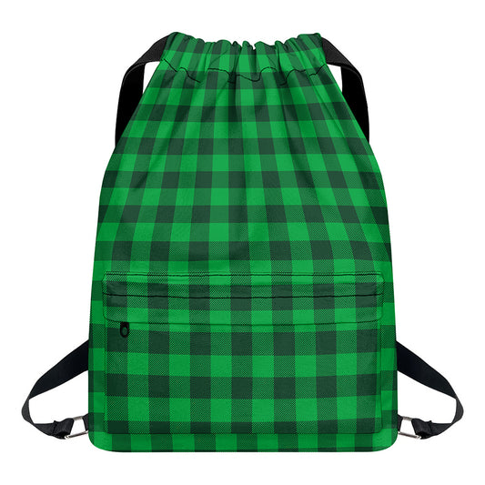 Irish Green Buffalo Check Pattern Print Drawstring Backpack