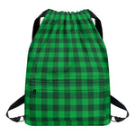Irish Green Buffalo Check Pattern Print Drawstring Backpack
