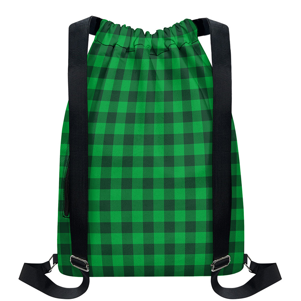 Irish Green Buffalo Check Pattern Print Drawstring Backpack