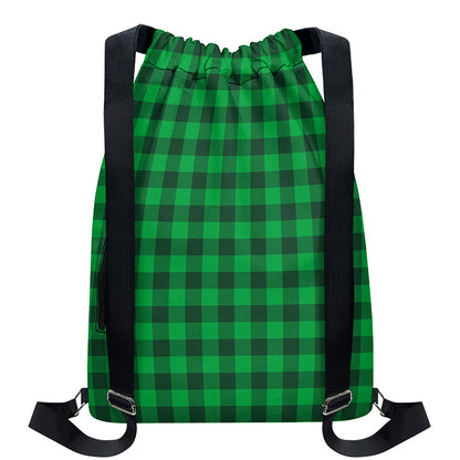Irish Green Buffalo Check Pattern Print Drawstring Backpack