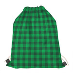 Irish Green Buffalo Check Pattern Print Drawstring Bag