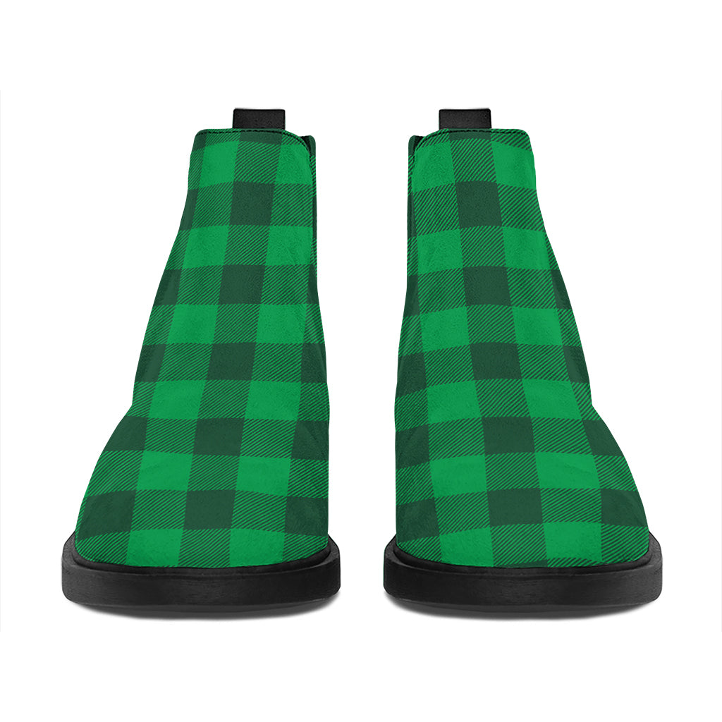 Irish Green Buffalo Check Pattern Print Flat Ankle Boots