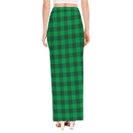 Irish Green Buffalo Check Pattern Print High Slit Maxi Skirt