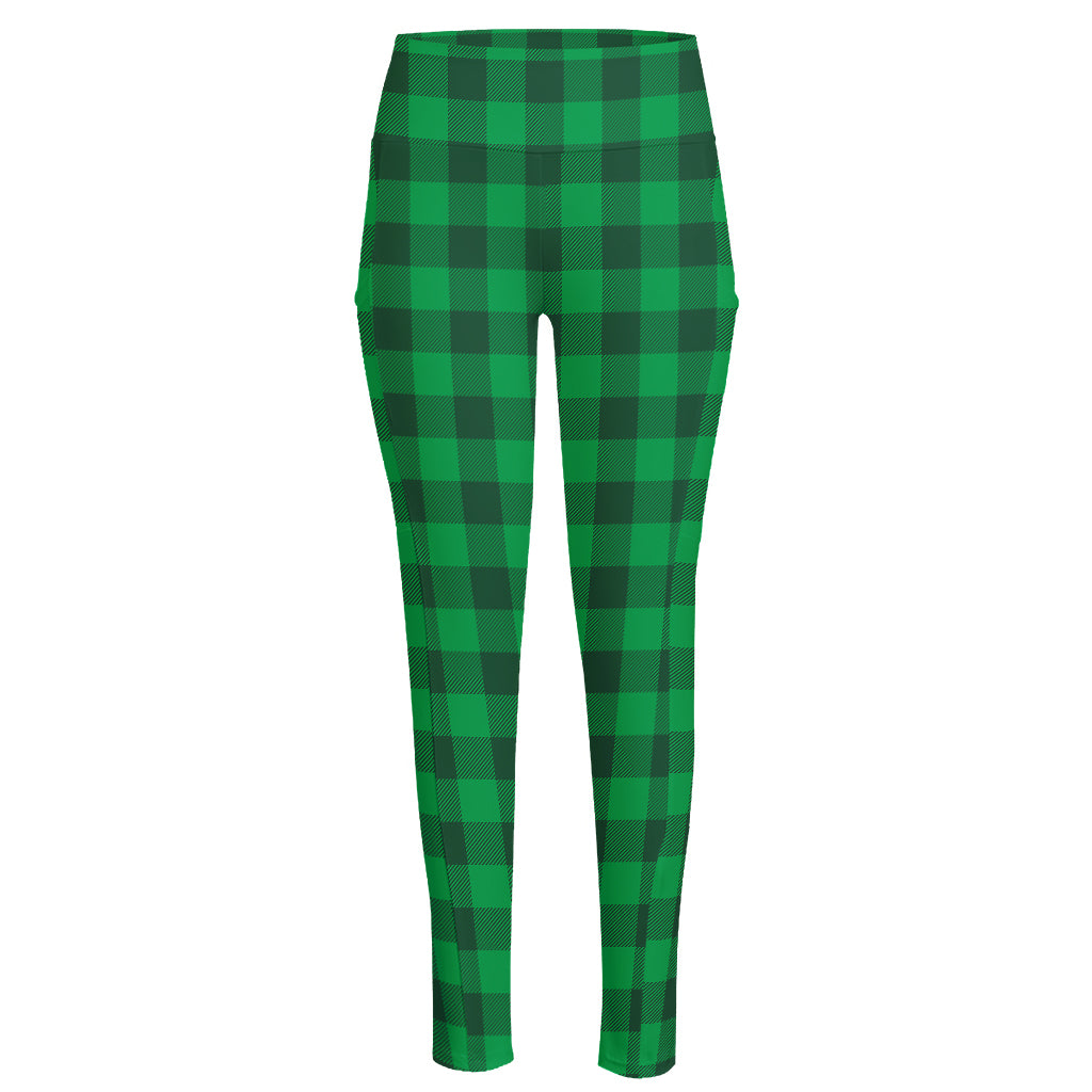 Irish Green Buffalo Check Pattern Print High-Waisted Pocket Leggings