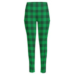 Irish Green Buffalo Check Pattern Print High-Waisted Pocket Leggings