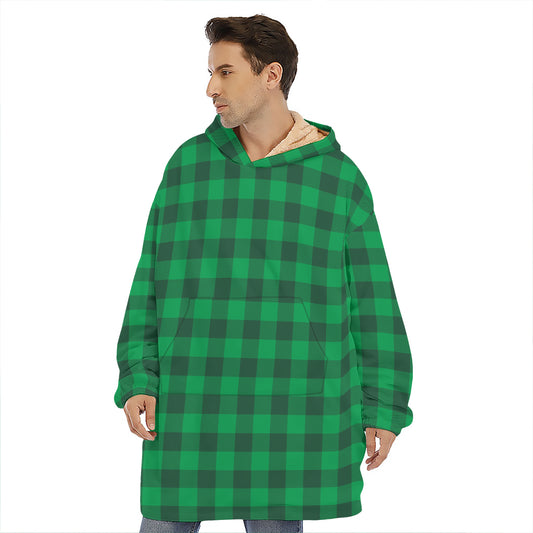 Irish Green Buffalo Check Pattern Print Hoodie Blanket