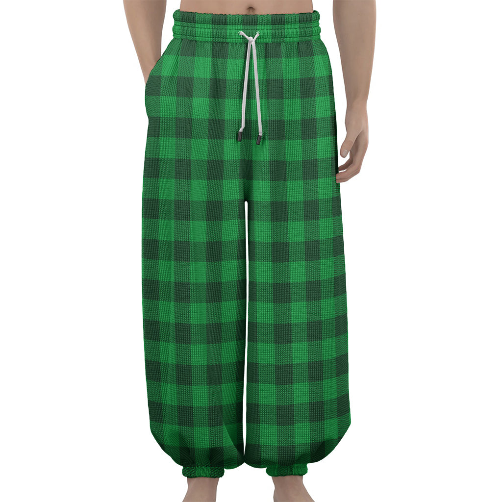 Irish Green Buffalo Check Pattern Print Lantern Pants