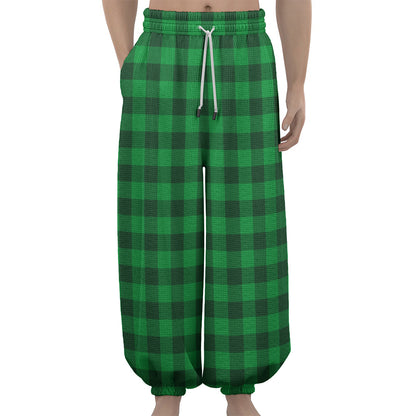 Irish Green Buffalo Check Pattern Print Lantern Pants