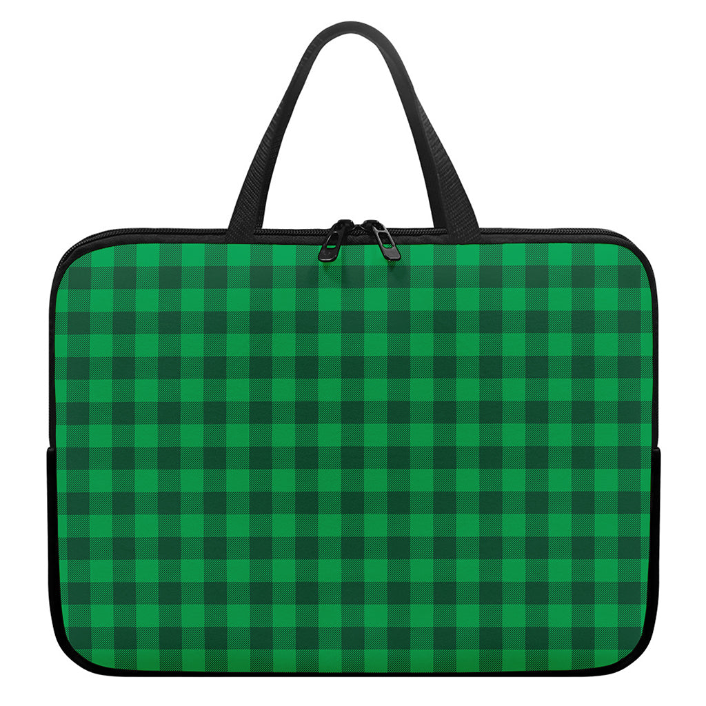 Irish Green Buffalo Check Pattern Print Laptop Sleeve With Handle