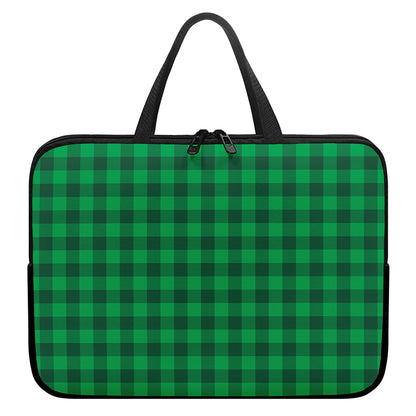 Irish Green Buffalo Check Pattern Print Laptop Sleeve With Handle