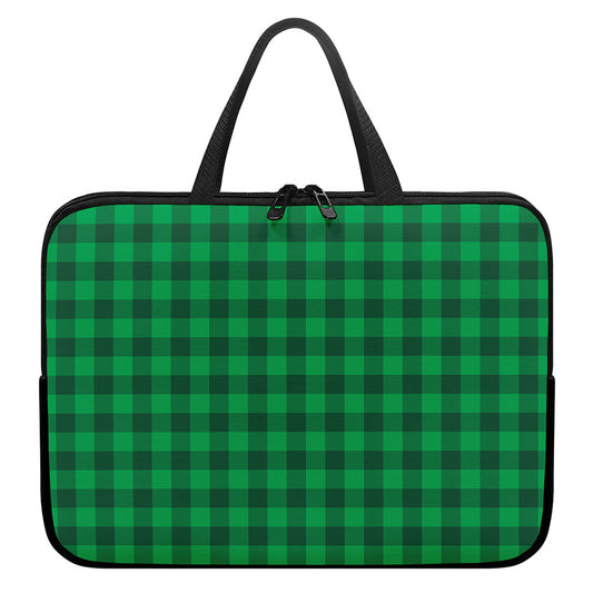 Irish Green Buffalo Check Pattern Print Laptop Sleeve With Handle