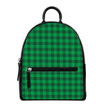 Irish Green Buffalo Check Pattern Print Leather Backpack