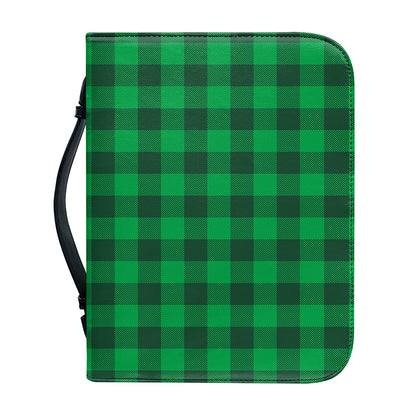 Irish Green Buffalo Check Pattern Print Leather Bible Cover