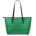 Irish Green Buffalo Check Pattern Print Leather Tote Bag With Zipper