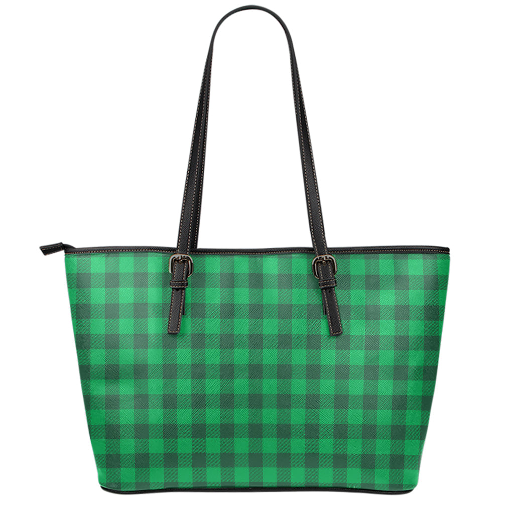 Irish Green Buffalo Check Pattern Print Leather Tote Bag