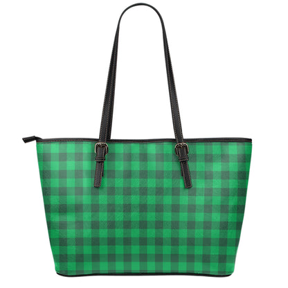 Irish Green Buffalo Check Pattern Print Leather Tote Bag